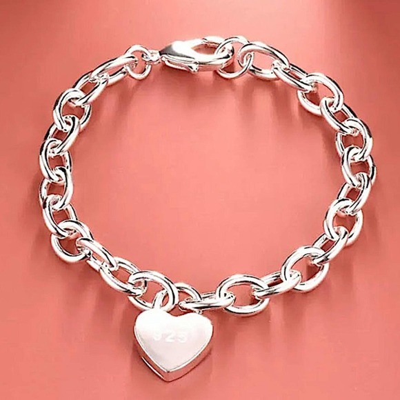 Boho Sterling Silver Heart Lock Pendant Necklace Bracelet Set - Picture 2 of 6